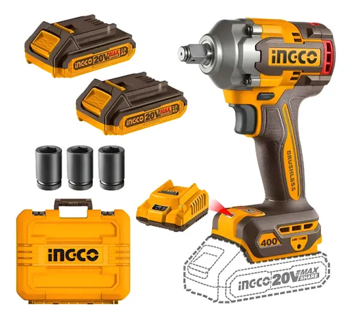 LLAVE DE IMPACTO 1/2 400NM 20V BL CON KIT-INGCO CIWLI2040-4