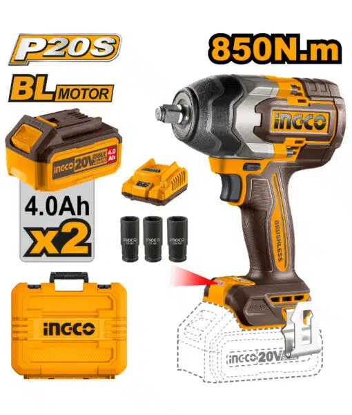 LLAVE DE IMPACTO 1/2 850NM 20V BL CON KIT-INGCO CIWLI2085-4