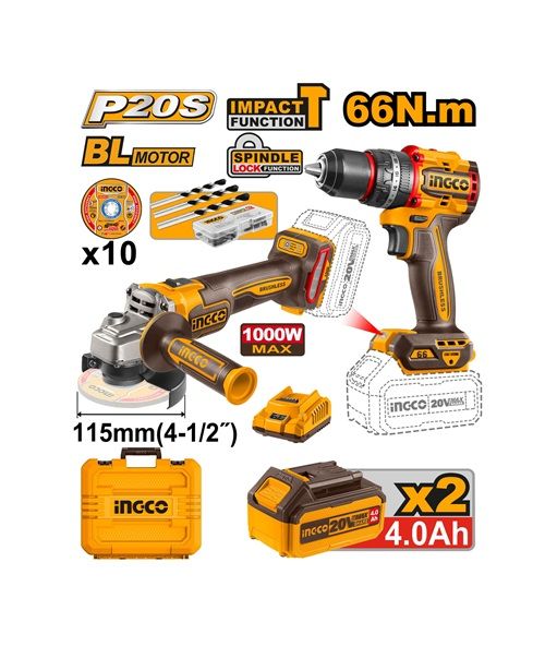 COMBO TALADRO PERCUTOR 66NM+AMOLADORA 1000W 115MM -INGCO CKLI20273-4 - Imagen 4