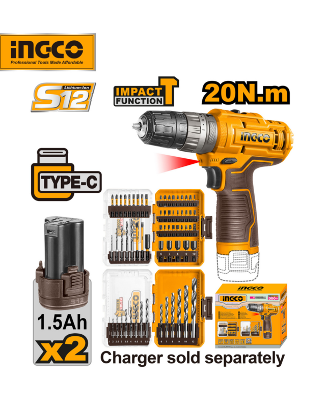 TALADRO ATORN PERC 12V USB 10MM 20NM+ACCES-INGCO COSLI241197 - Imagen 2