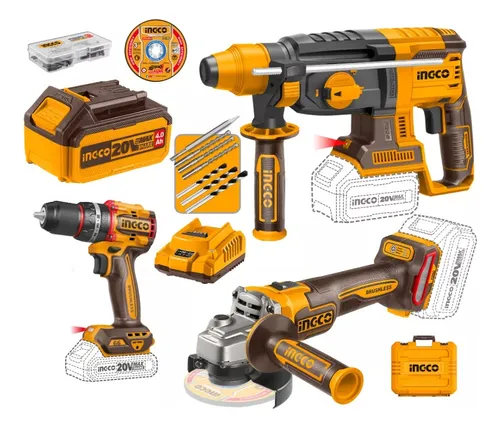 COMBO AMOLADORA 1000W 115MM+TALADRO PERCUTOR 66NM+ROTOMARTILLO 2,5J-INGCO COSLI241198-4