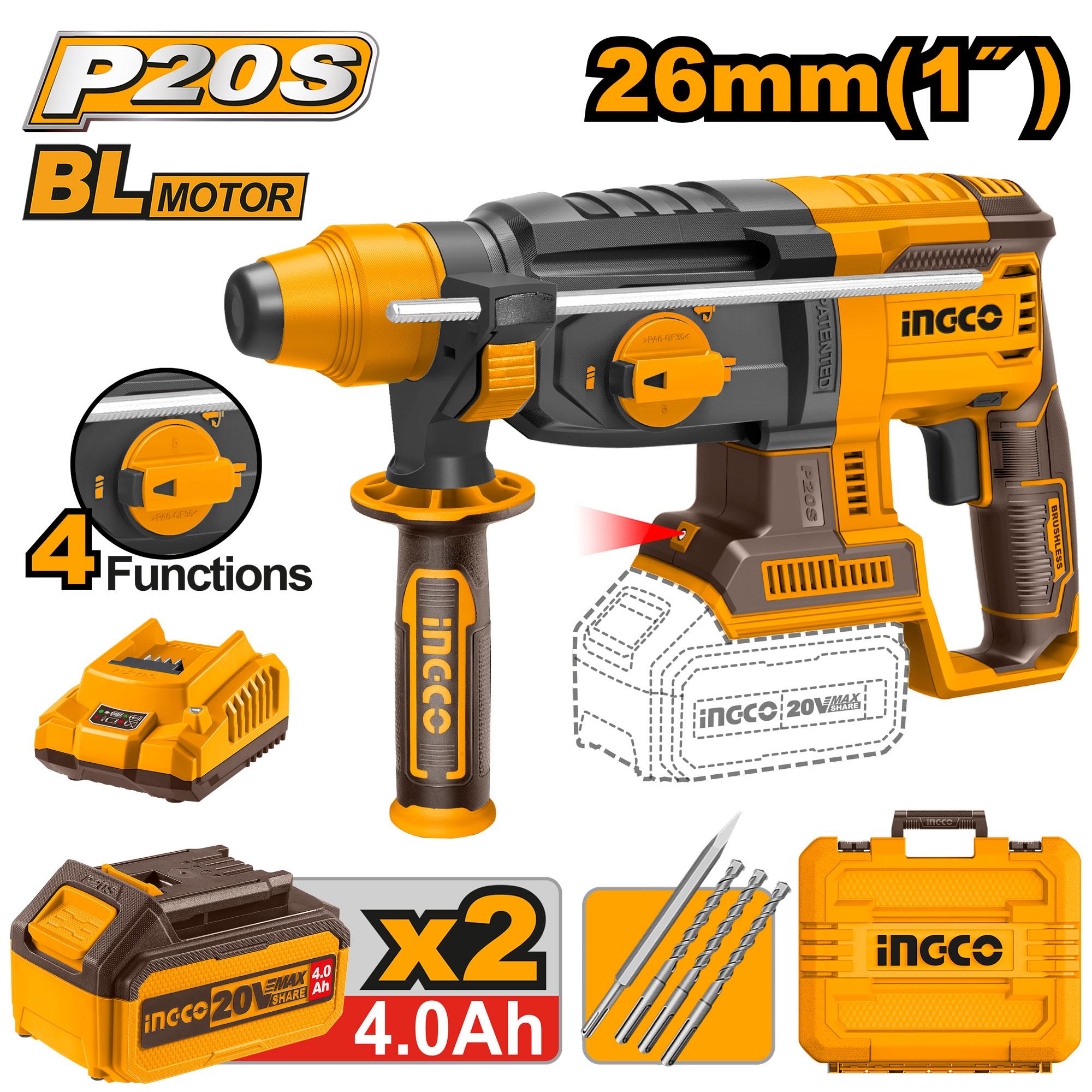 ROTOMARTILLO 2.5J 20V BL CON KIT-INGCO CRHLI202287-4 - Imagen 2