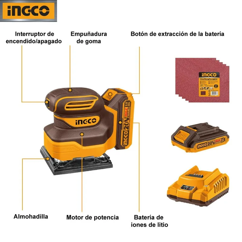 LIJADORA DE PALMA (P20S) 20V C/KIT-INGCO CSHSLI20141-4 - Imagen 2