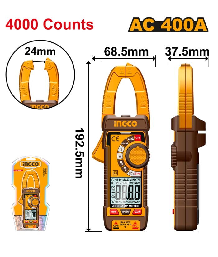 PINZA AMPEROMETRICA CA 400A-INGCO DCM62001