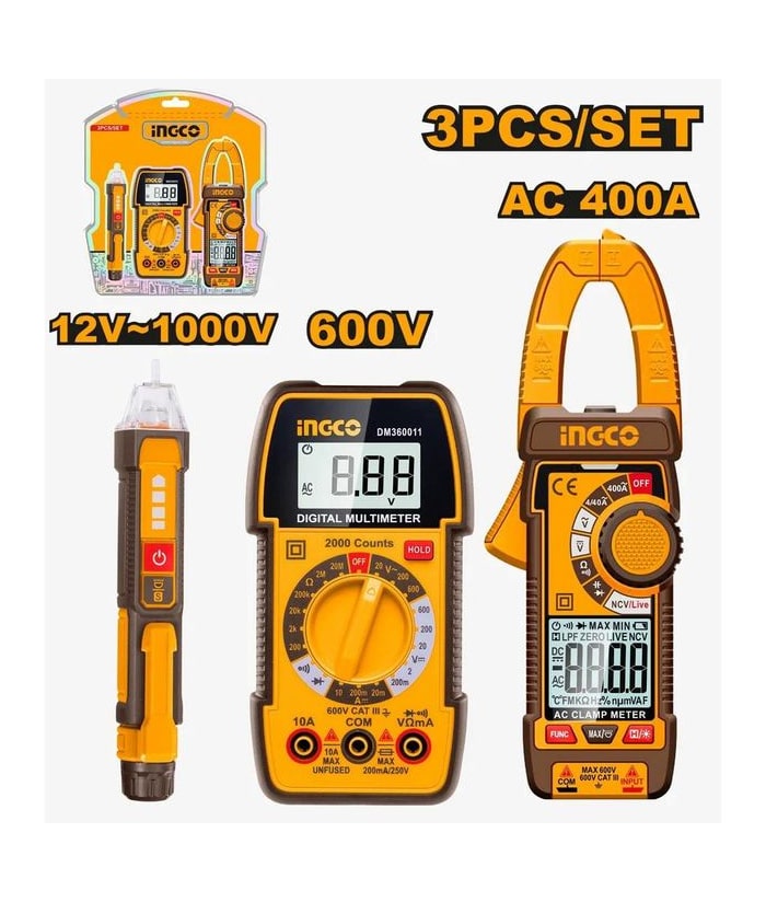COMBO MULTIMETRO DIGITAL+PINZA AC+DETECTOR VOLTAGE-INGCO DM3068