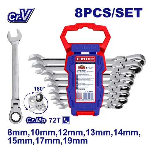 LLAVES COMB ARTICULADAS CON CRIQUET X 8PCS-EMTOP ECSS10803