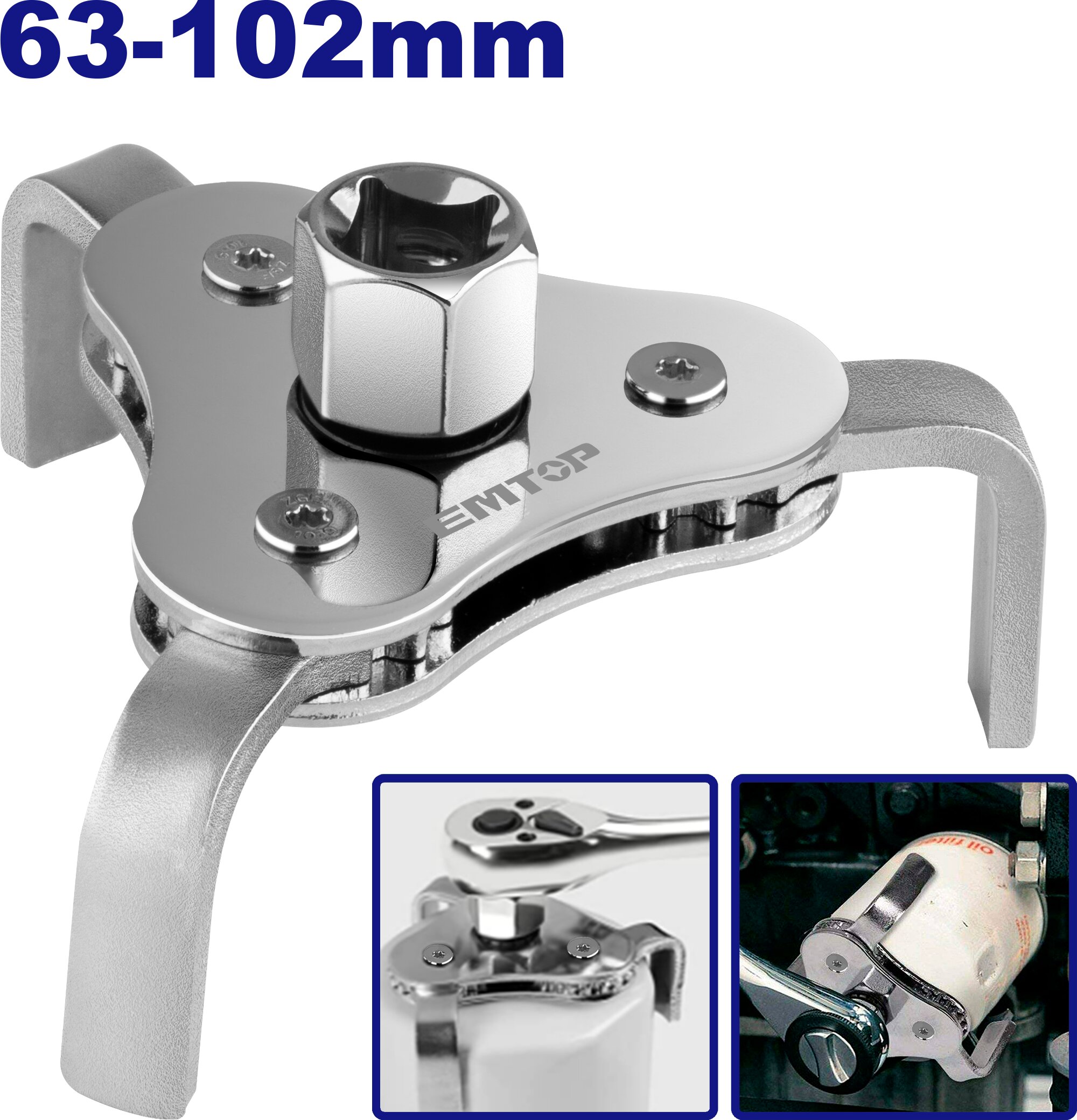 LLAVE SACAFILTRO 3 PATAS 63-102MM 1/2 Y 3/8 TV EMTOP EMUL1401