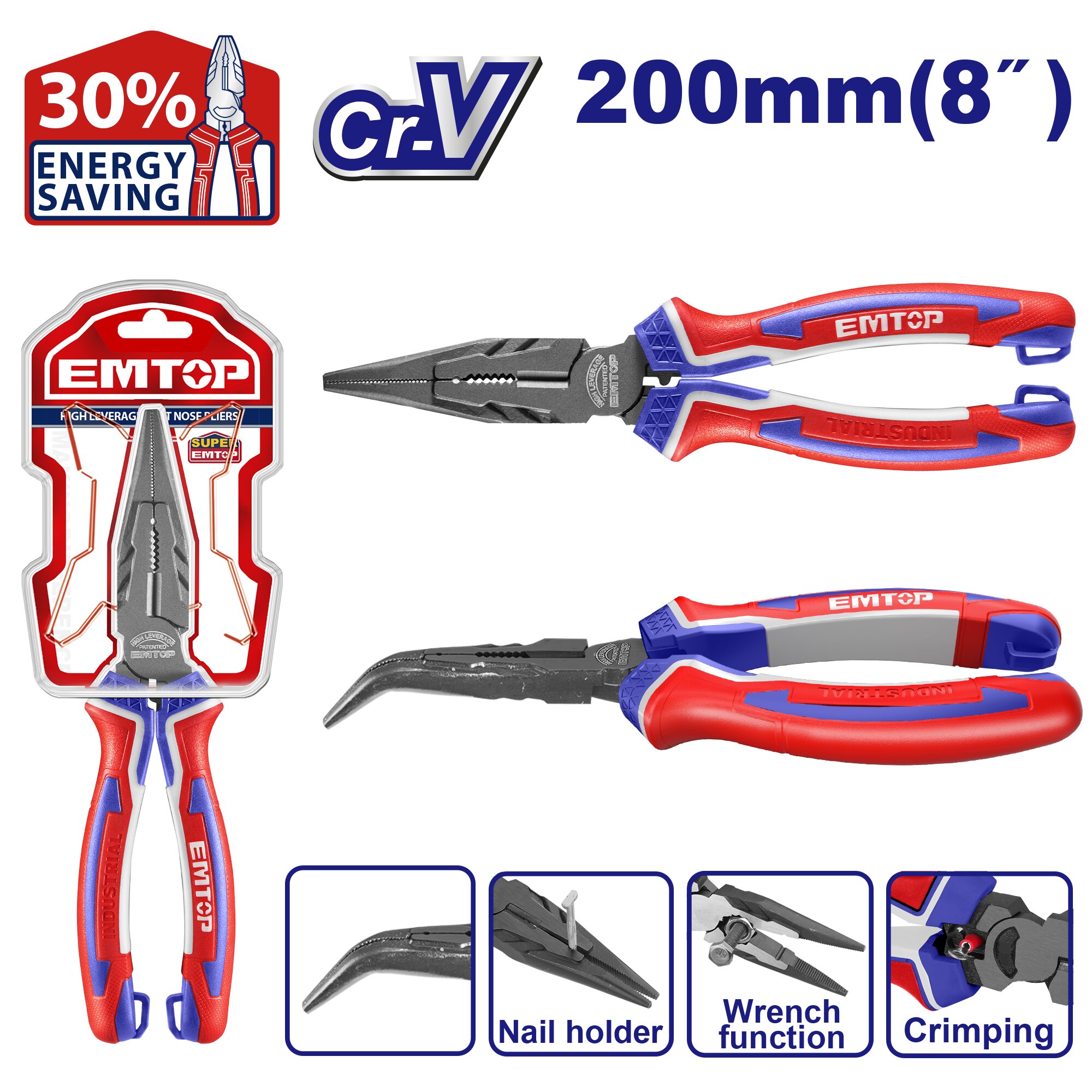 PINZA DE PUNTA 1/2 CAÑA CURVA 200MM INDUSTRIAL CR- EMTOP - EPLRB0821