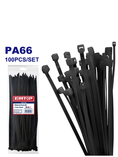 PRECINTOS NEGROS NYLON 66 4.8X250MM-EMTOP ET-EHTCTB25048