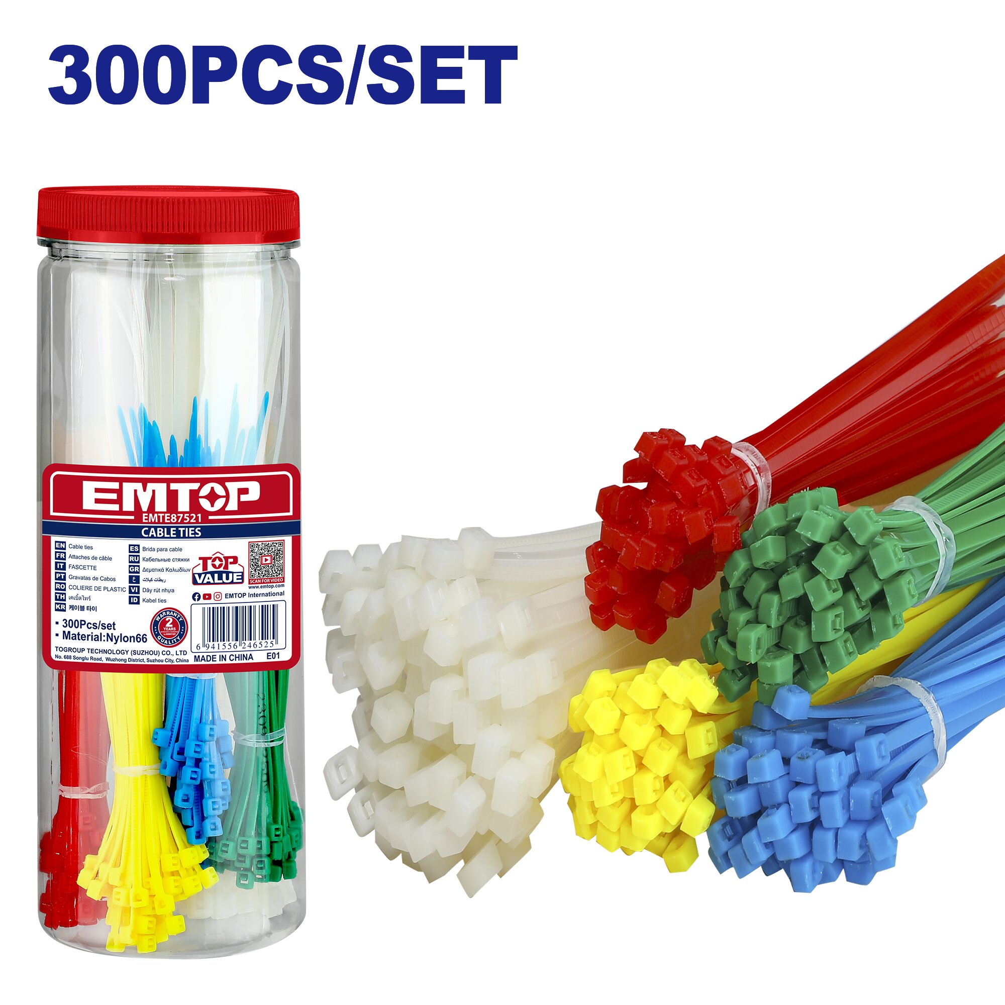 PRECINTOS SURTIDOS NYLON 66 300 PCS- EMTOP ET-EMTE87521
