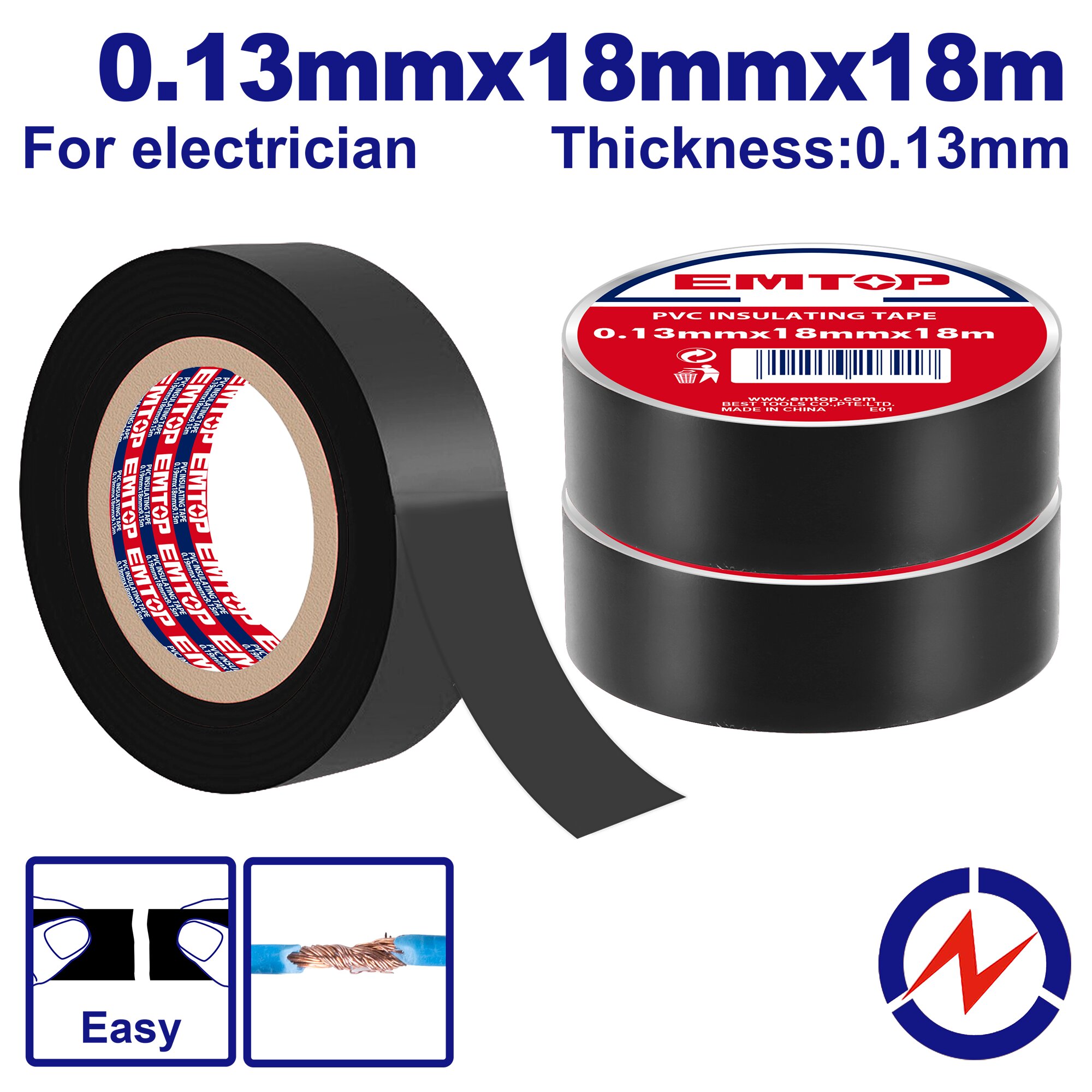CINTA AISLADORA PVC 18MM X 18M 0,13MM-EMTOP ET-EPNT1104
