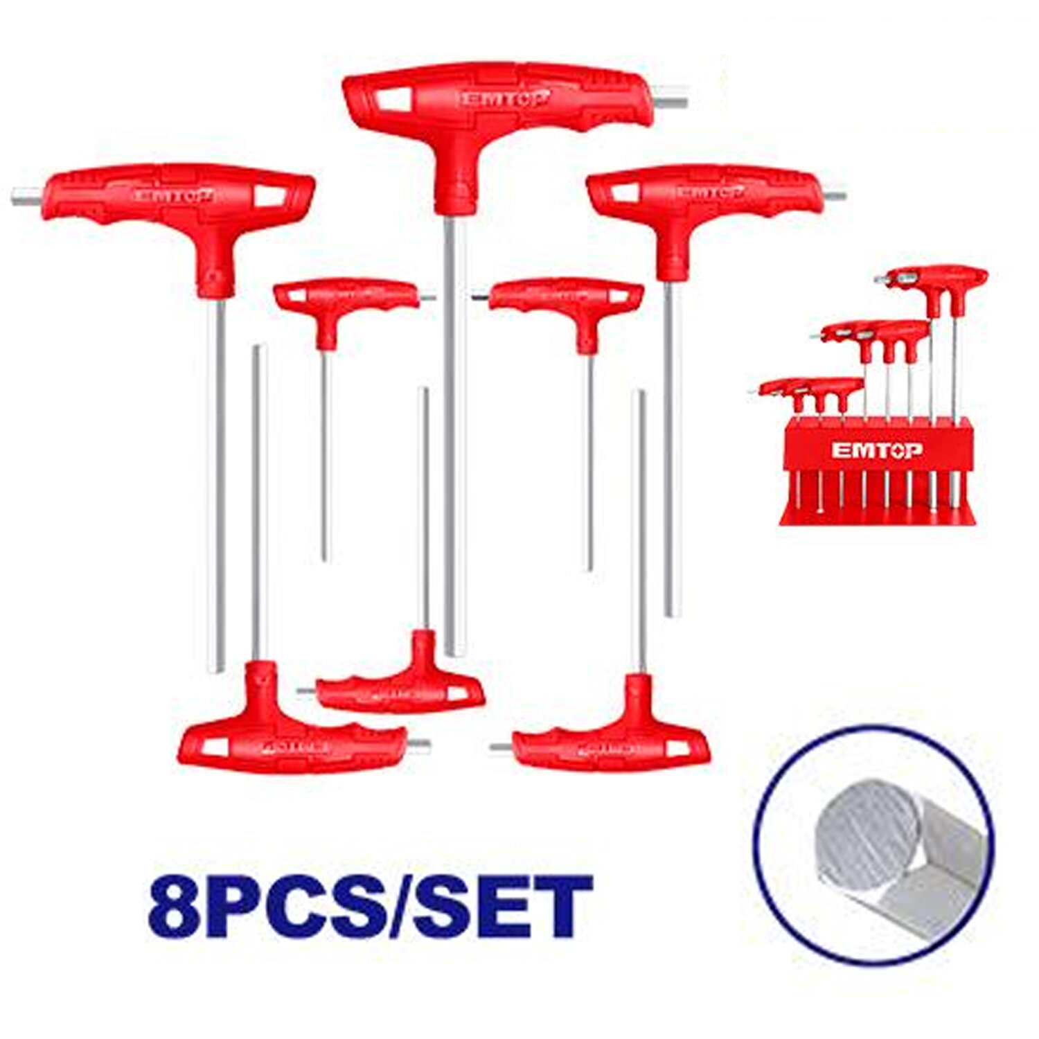 LLAVES ALLEN T BLISTER 8PCS 2-10MM CON SOPORTE EMTOP ETHW6061 - Imagen 2