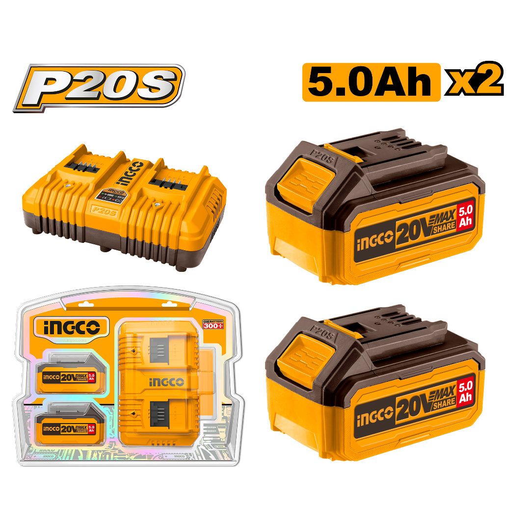 CARGADOR DOB 4AH Y 2 BATERIAS 5AH BLISTER-INGCO FBCPK2425-4