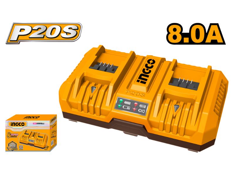 CARGADOR DOBLE BATERIA 20V 8.00AH IND-INGCO FCLI2082-4
