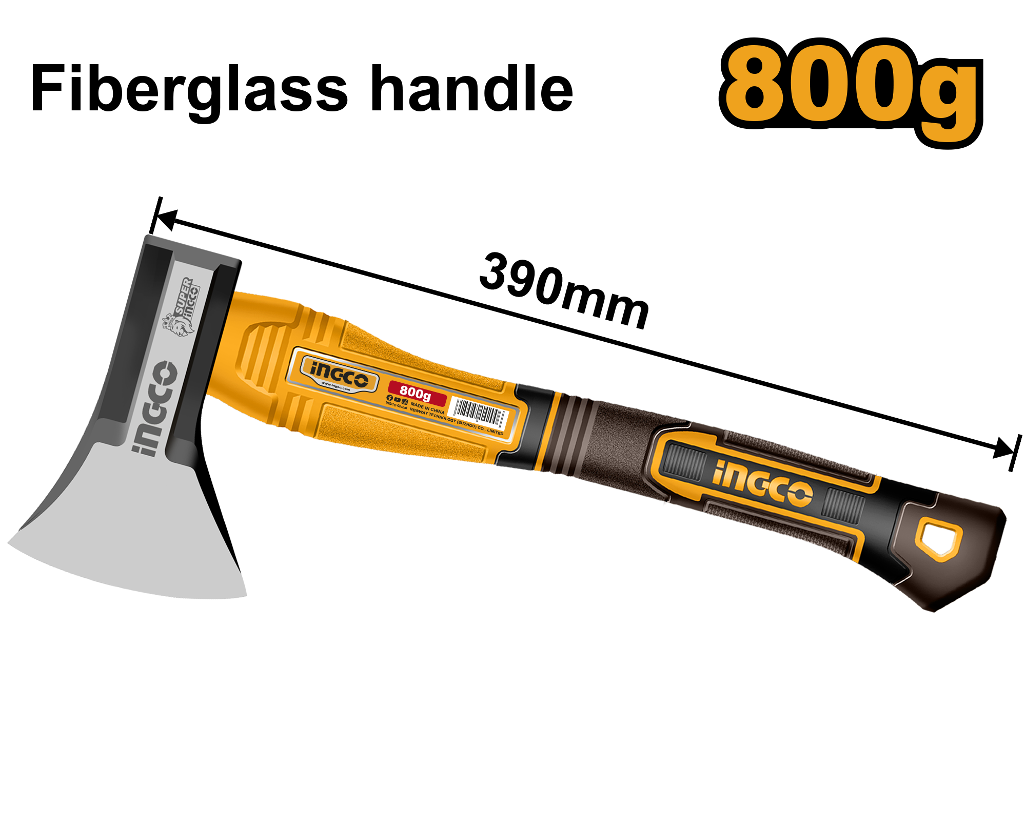 HACHA DE MANO 800GR CABO FIBRA 39CM HAX081800