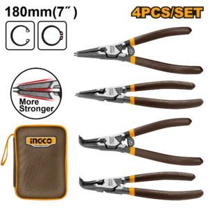 PINZA SEEGER 7'' /180MM + CARTUCHERA x 4PCS-INGCO HCCPS26180