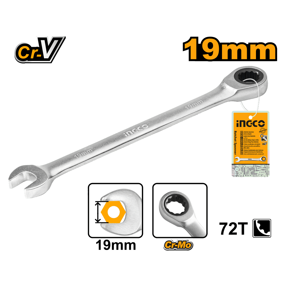 LLAVE CRIQUE COMBINADA 19MM INDUSTRIAL INGCO HCSPAR191