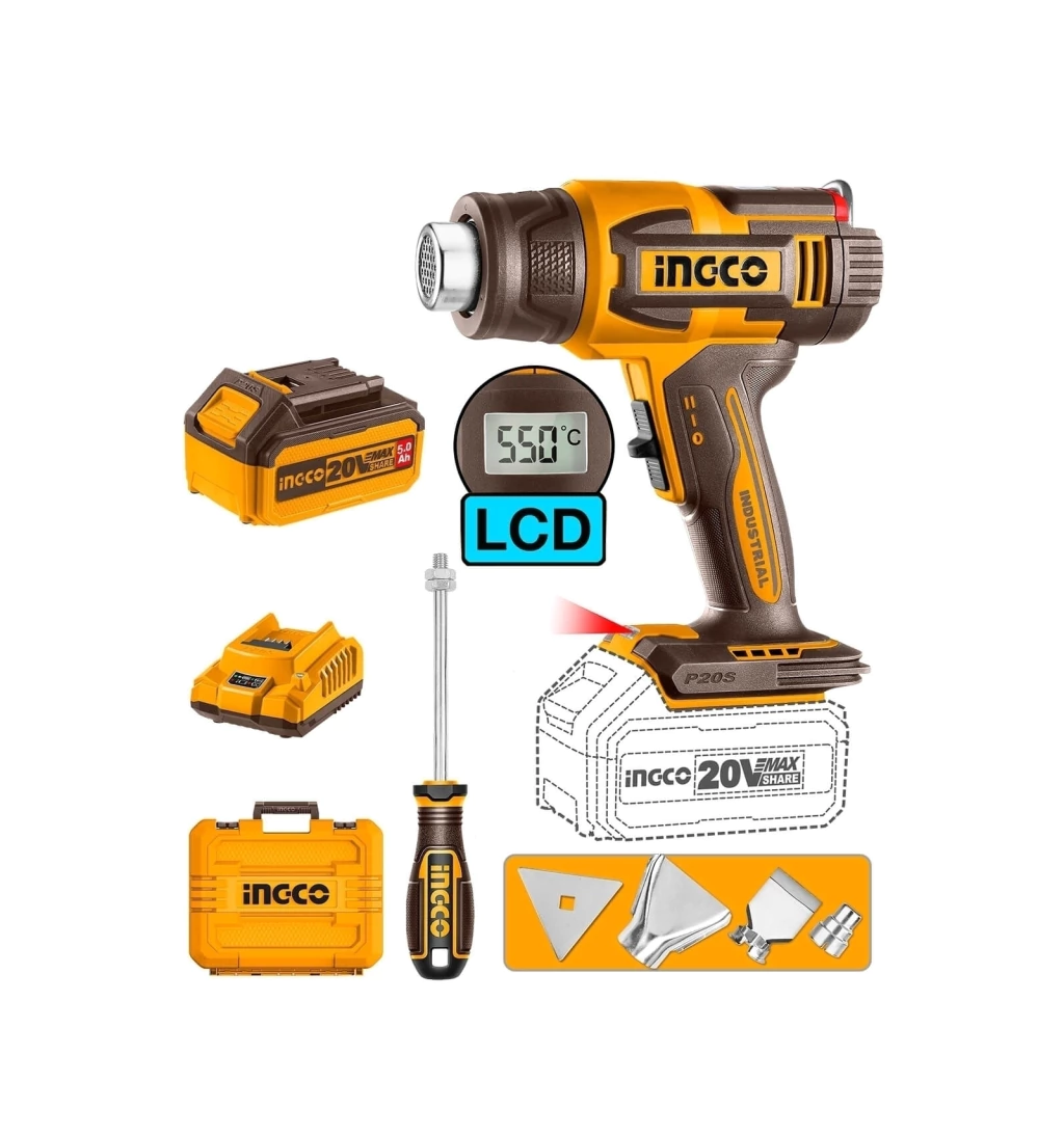 PISTOLA DE CALOR 20v-CON KIT-INGCO HGLI20035-4