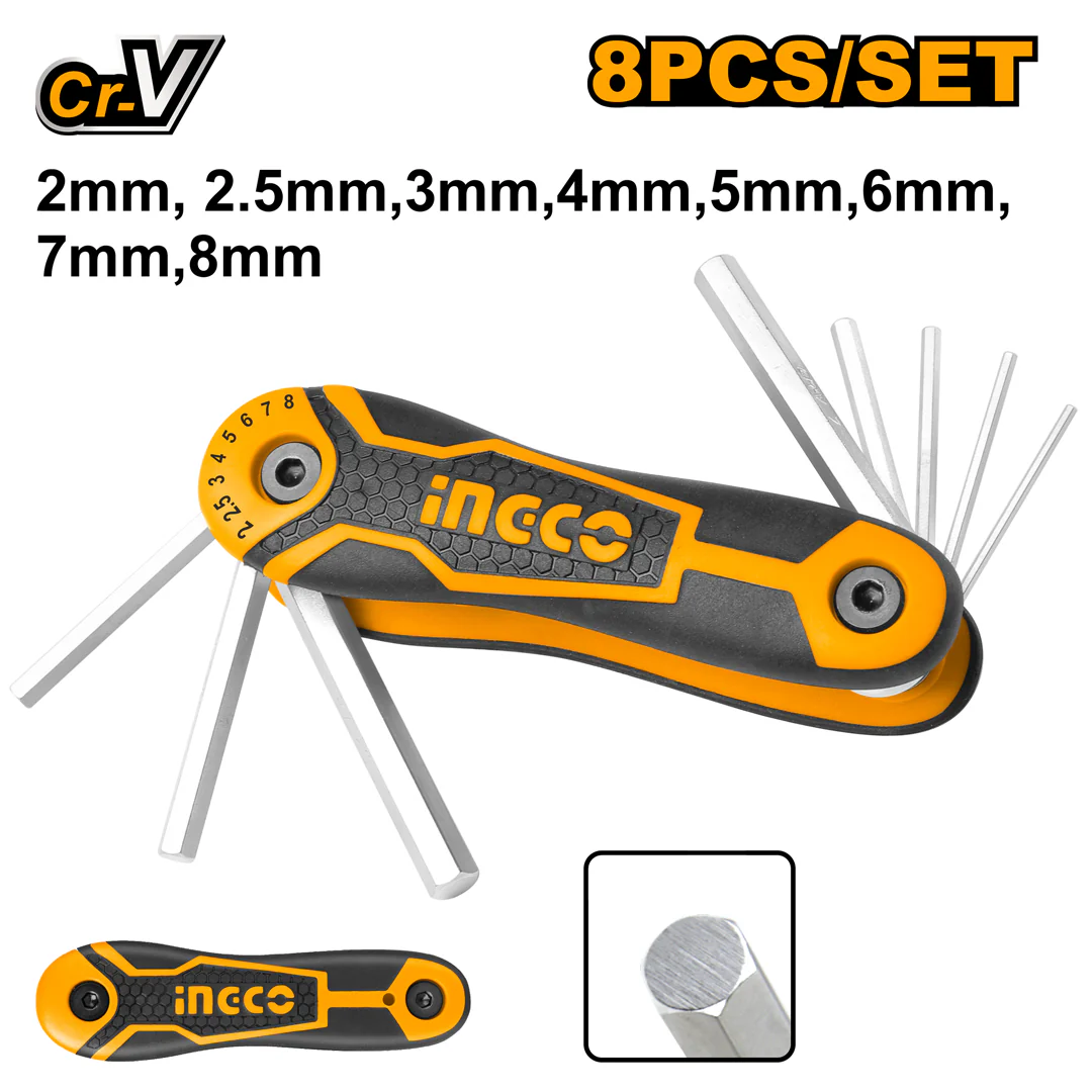 LLAVES HEXAGONALES PLEGABLE 2-8MM X 8PCS-INGCO HHK14081