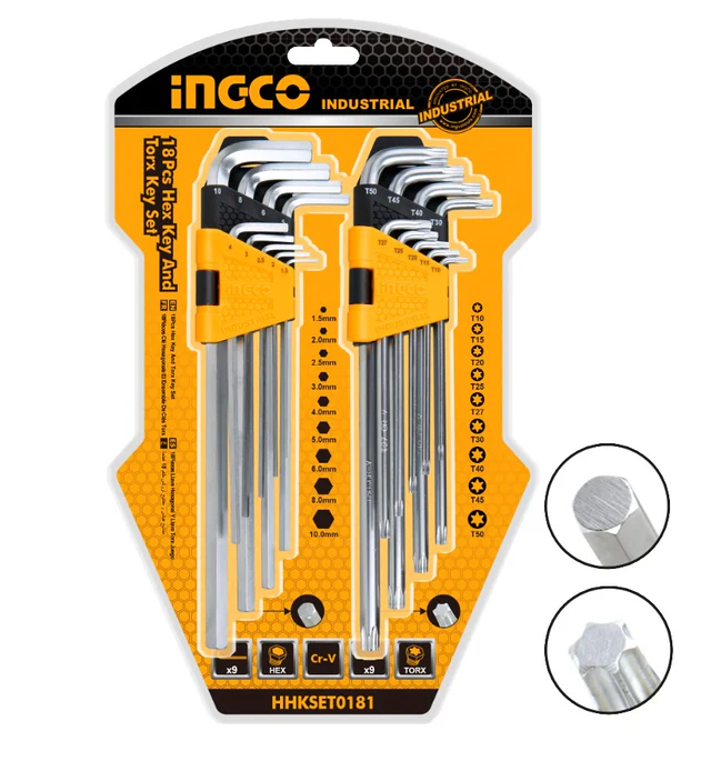 SET X18 LLAVES HEXAGONALES Y TORX INDUSTRIAL HHKSET0181