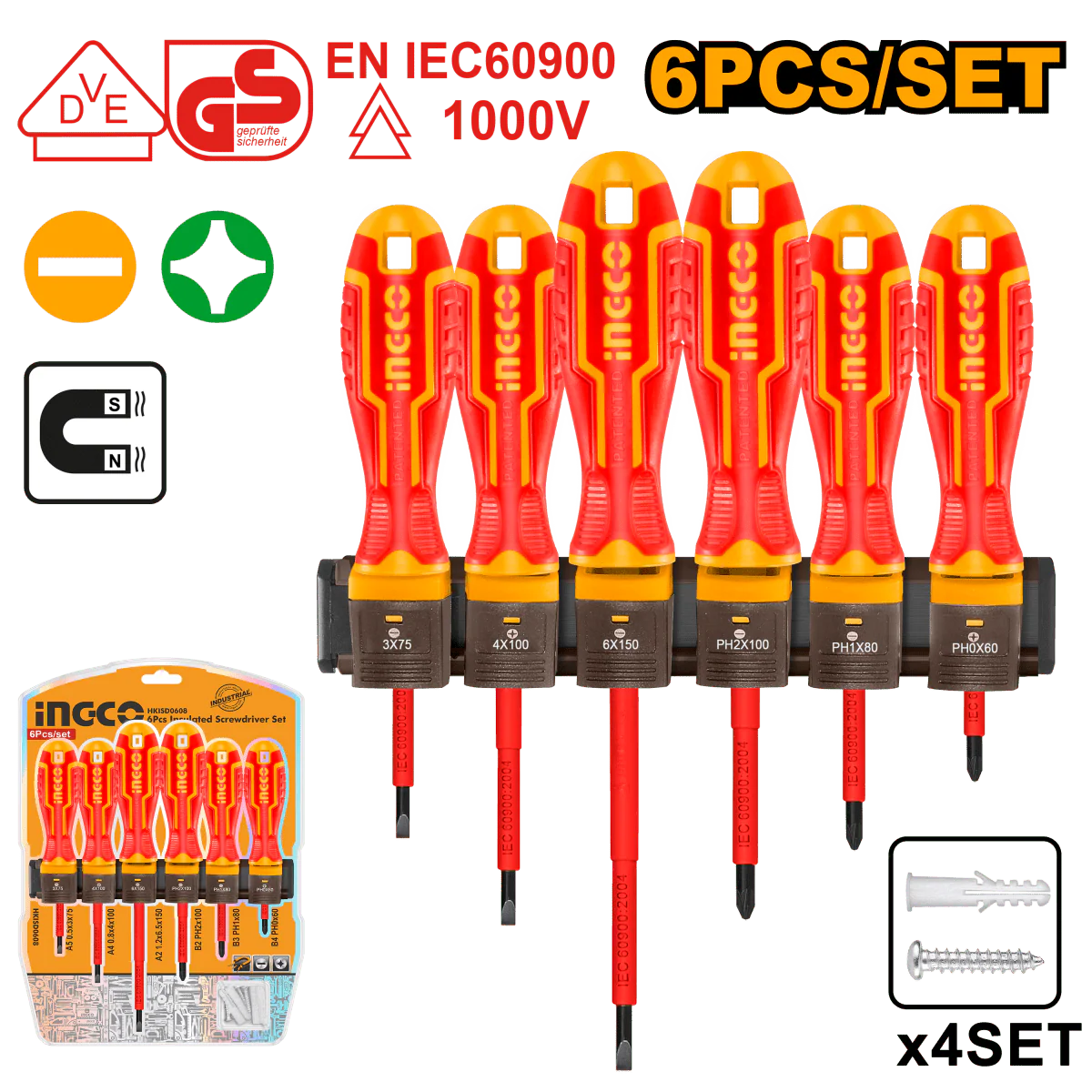 DESTORNILLADORES AISLADOS X6 PCS-INGCO HKISD0608