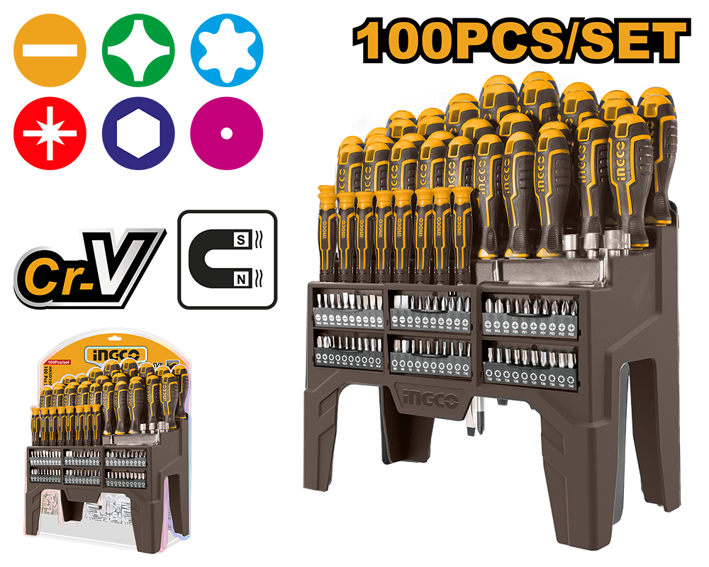 DESTORNILLADORES X 100 PCS INGCO CON SOPORTE HKSD10028