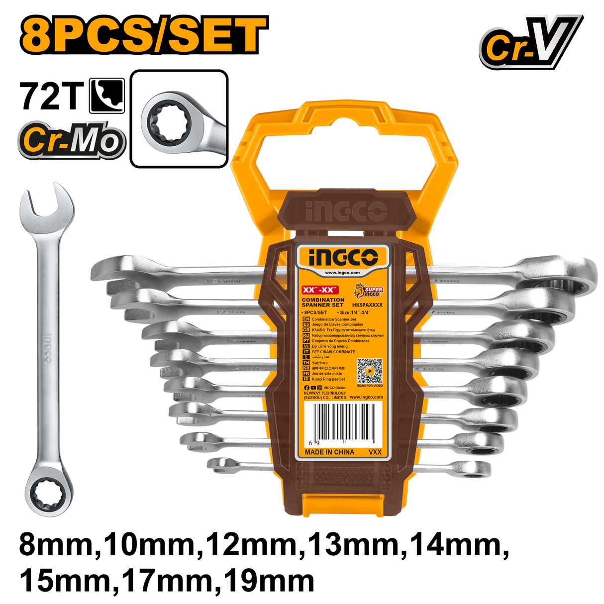 LLAVES COMBINADAS CON CRIQUE SET X8-INGCO HKSPAR1082