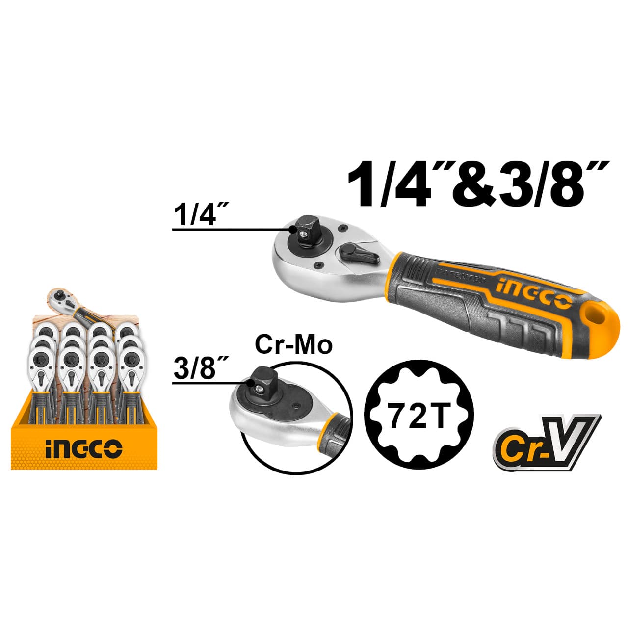 LLAVE CRIQUE 1/4" + 3/8"-140MM- INGCO HRTH081438 - Imagen 2