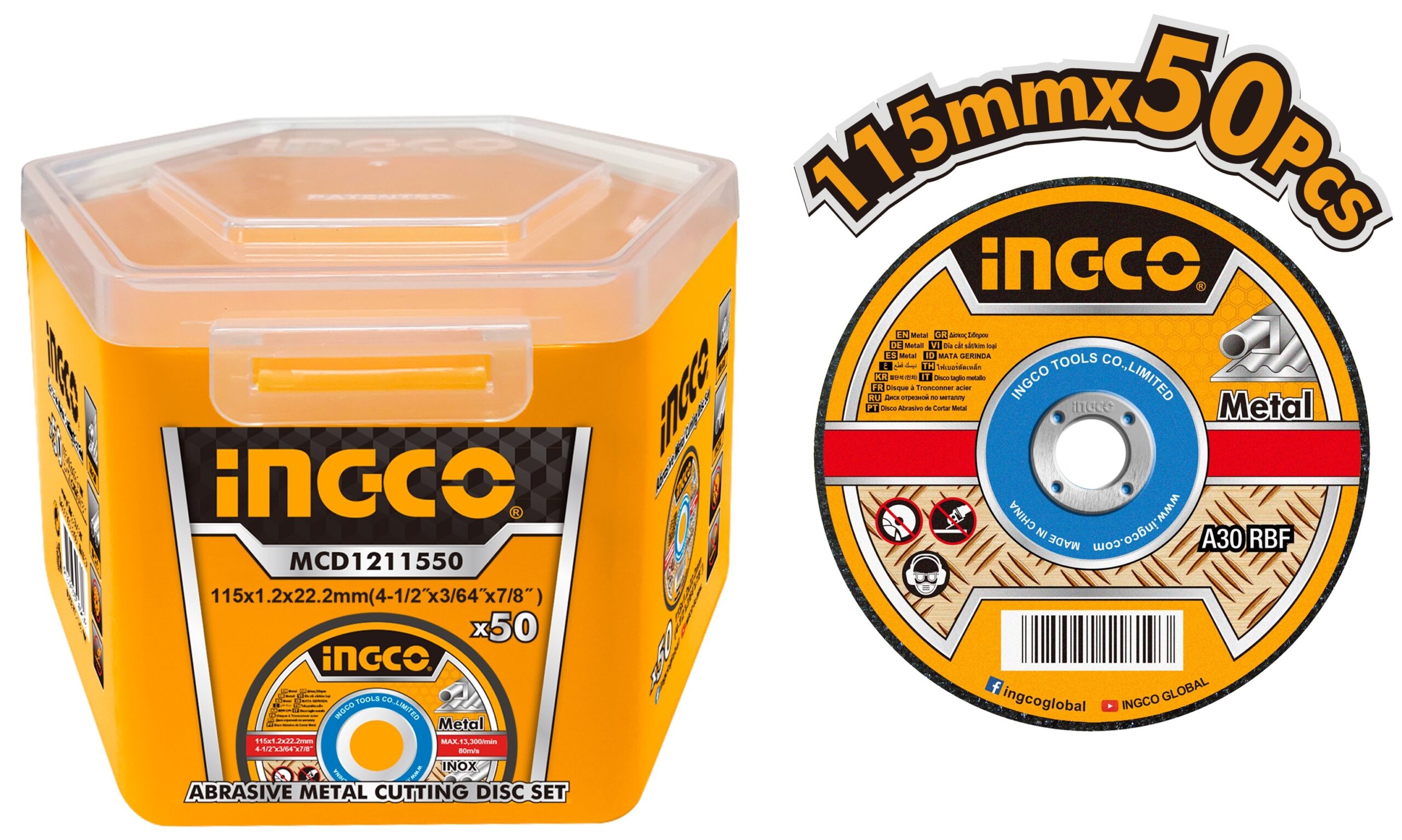 DISCO DE CORTE 115X1.2X2,2MM X 50PCS-INGCO MCD1211550