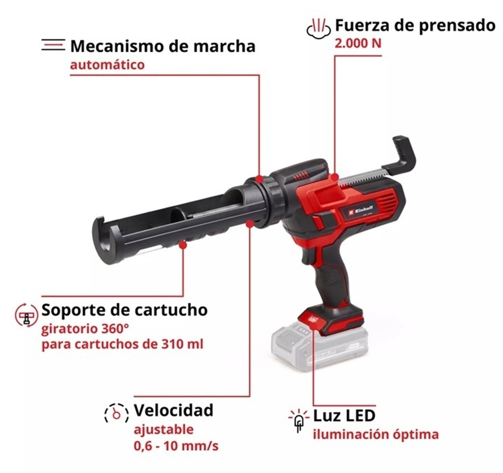 PISTOLA APLICADORA SILICONA INALAMBRICA 18V- EINHELL---OFERTA CON CAR Y BAT APARTE--- TE-SG 18/10 LI - Imagen 2