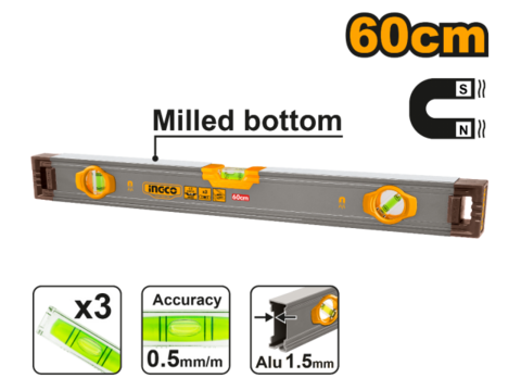 NIVEL DE ALUMINIO MAGNETICO 60CM-INGCO HSL38060M