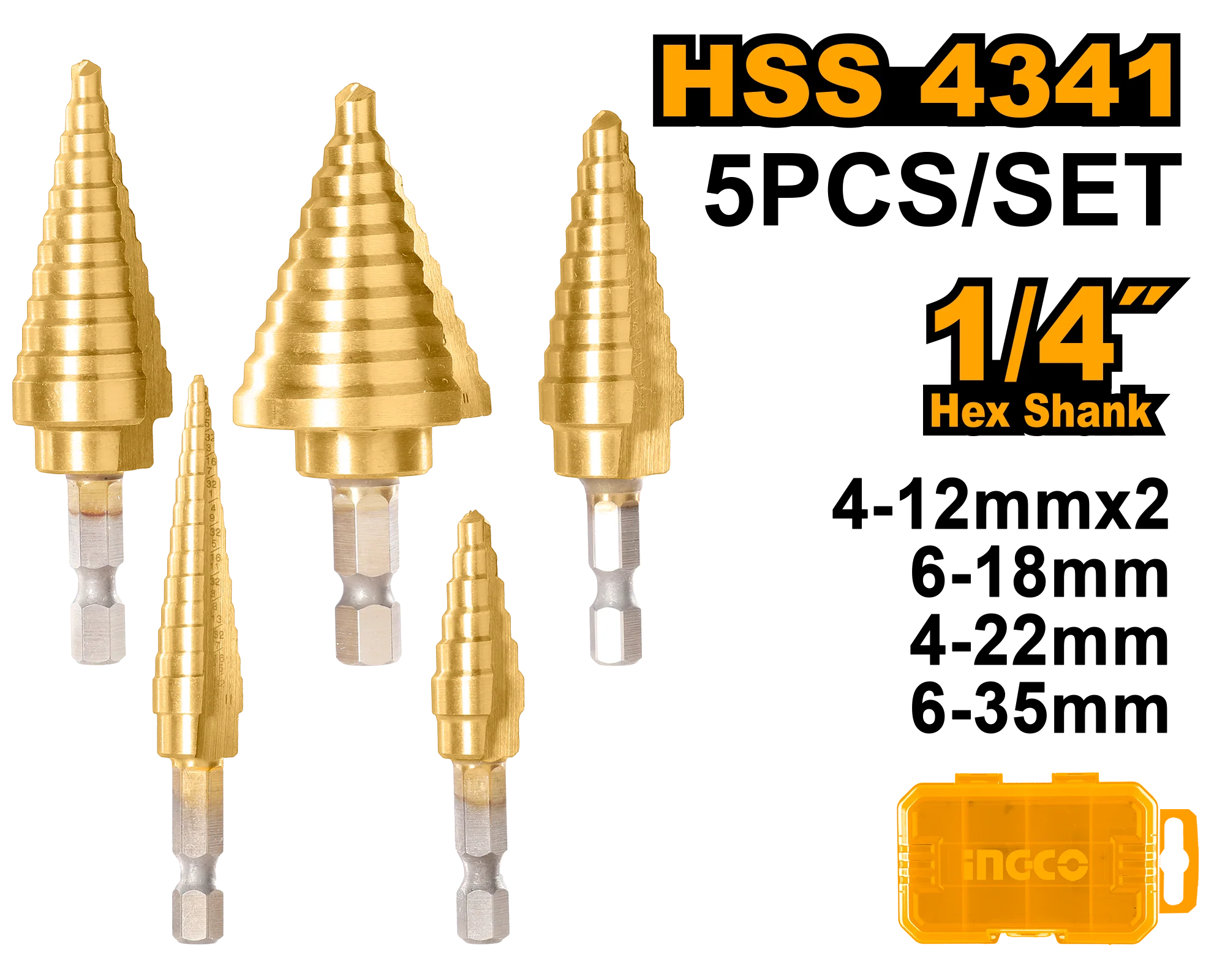 MECHA ESCALONADA TITANIO SET 5PCS HEXAG 1/4-INGCO AKSDS2051