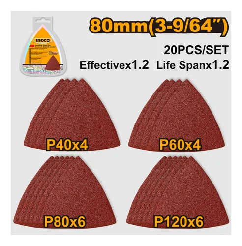 LIJA TRIANGULAR SET X20 GRANO SURTIDO-INGCO AKTS080201 - Imagen 2