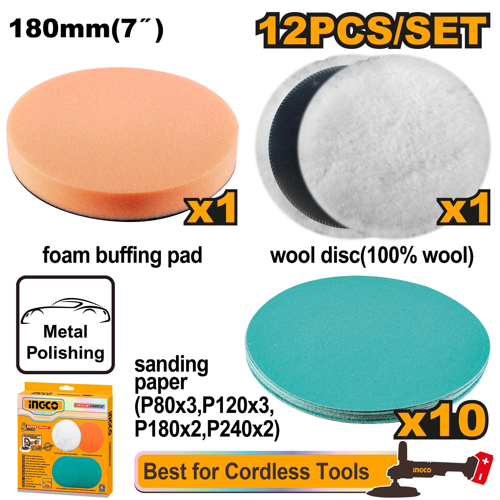 PULIDORA - SET X 12PCS - INGCO APG18012