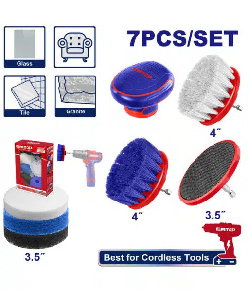 CEPILLOS Y PADS ABRASIVOS DETAILING X 7PCS-EMTOP ECB0701