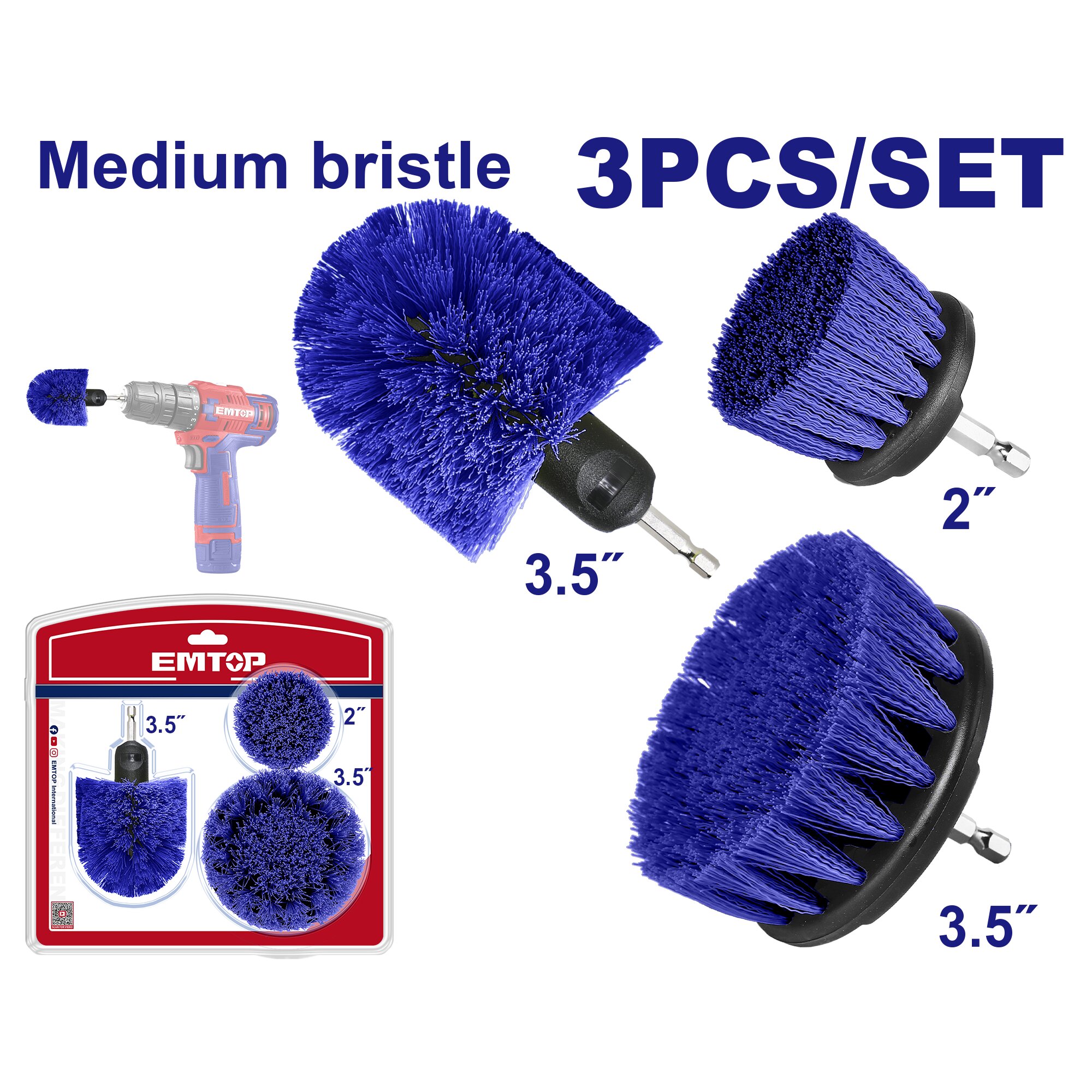 CEPILLOS ABRASIVOS DETAILING X 3PCS 1/4 HEXA-EMTOP ECBM0301