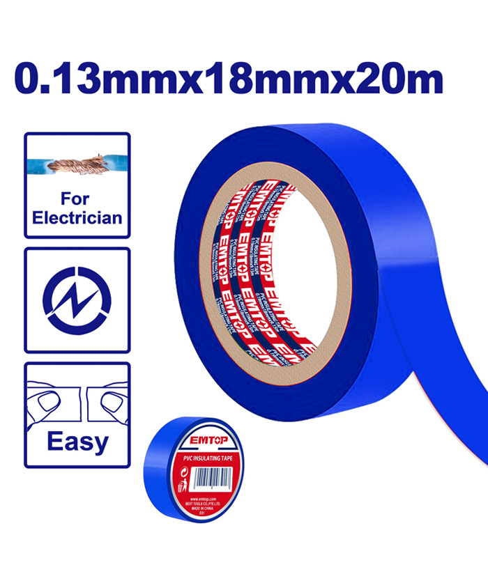CINTA AISLADORA AZUL PVC 18MM X 18M 0,13MM-EMTOP EMPN1010