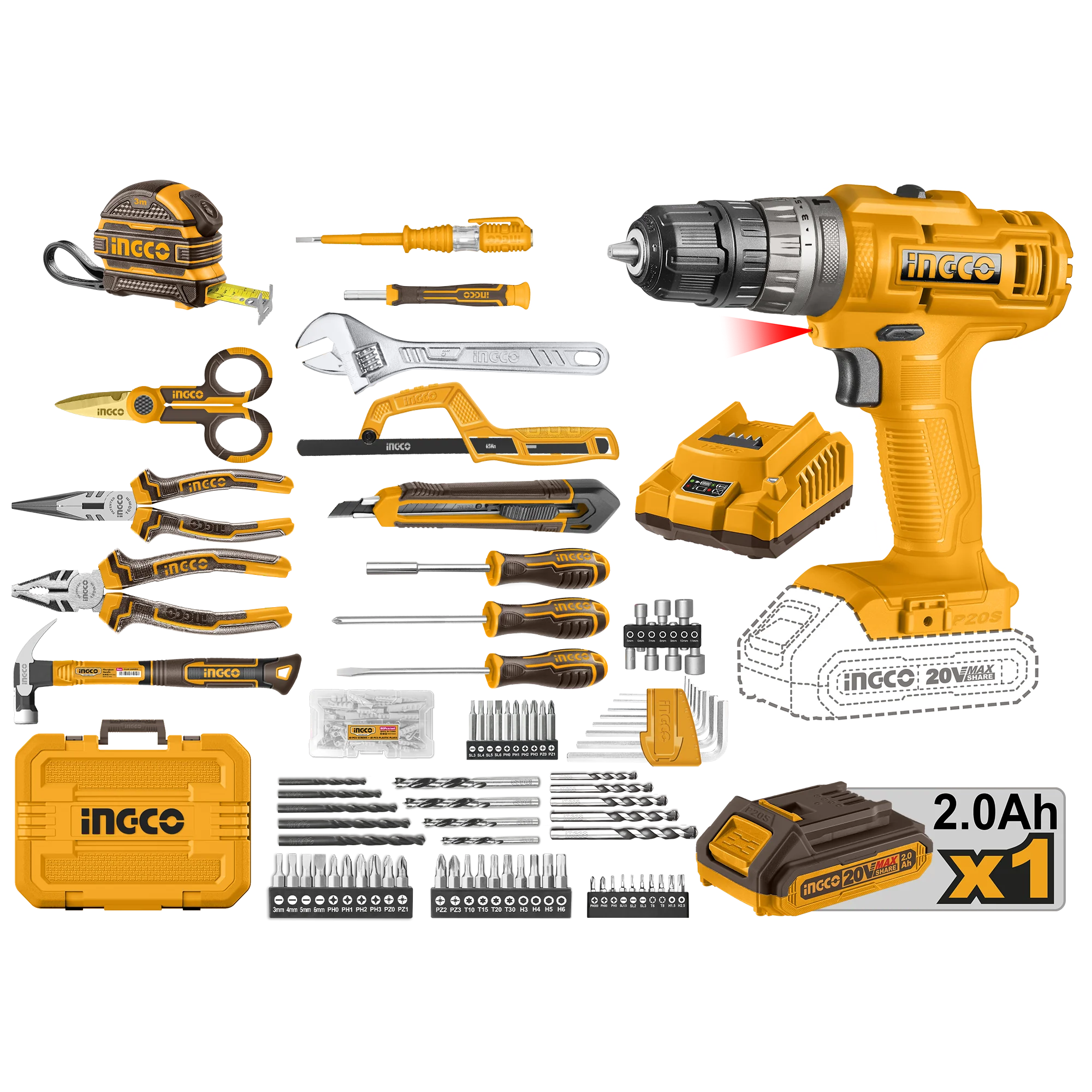 CAJA HERRAMIENTAS CON TALADRO PERCUTOR 66NM 20V C/MALETIN 165 PIEZAS INGCO - HKTHP11651-4 - Imagen 2