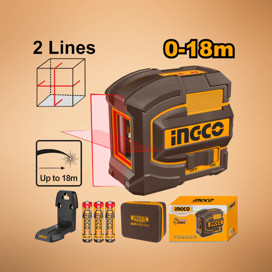 NIVEL LASER ROJO IMANTADO 2 LINEAS AUTONIVEL 18MT-INGCO HLL156503 - Imagen 3