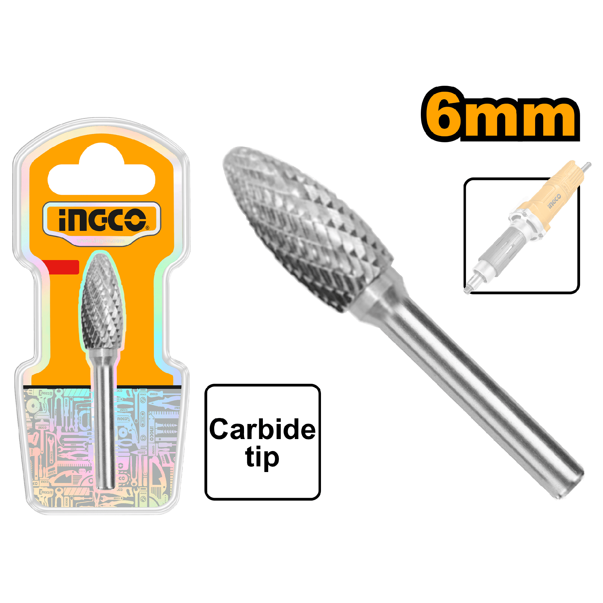 FRESA ROTATIVA TUNGSTENO FLAMA 6MM- INGCO HRRC0602