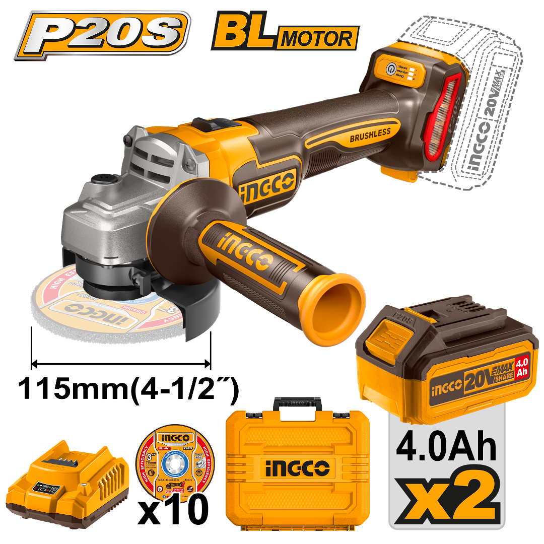 AMOLADORA ANG 4 1/2" / 115MM 20V 900W C/KIT-INGCO CAGLI211542-4
