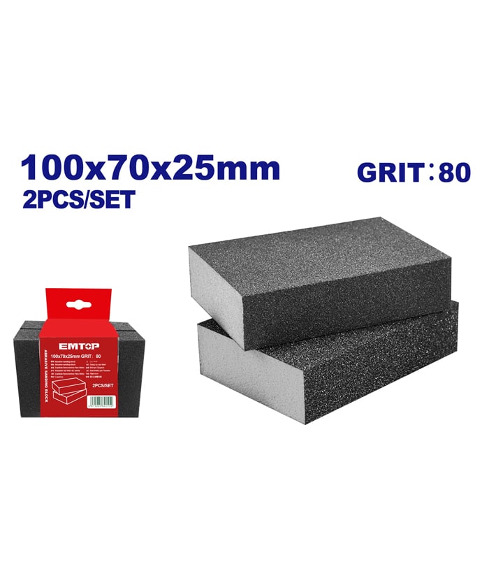 ESPONJA ABRASIVA X 2PCS METAL Y MADERA 80GRS-EMTOP EMUK1501