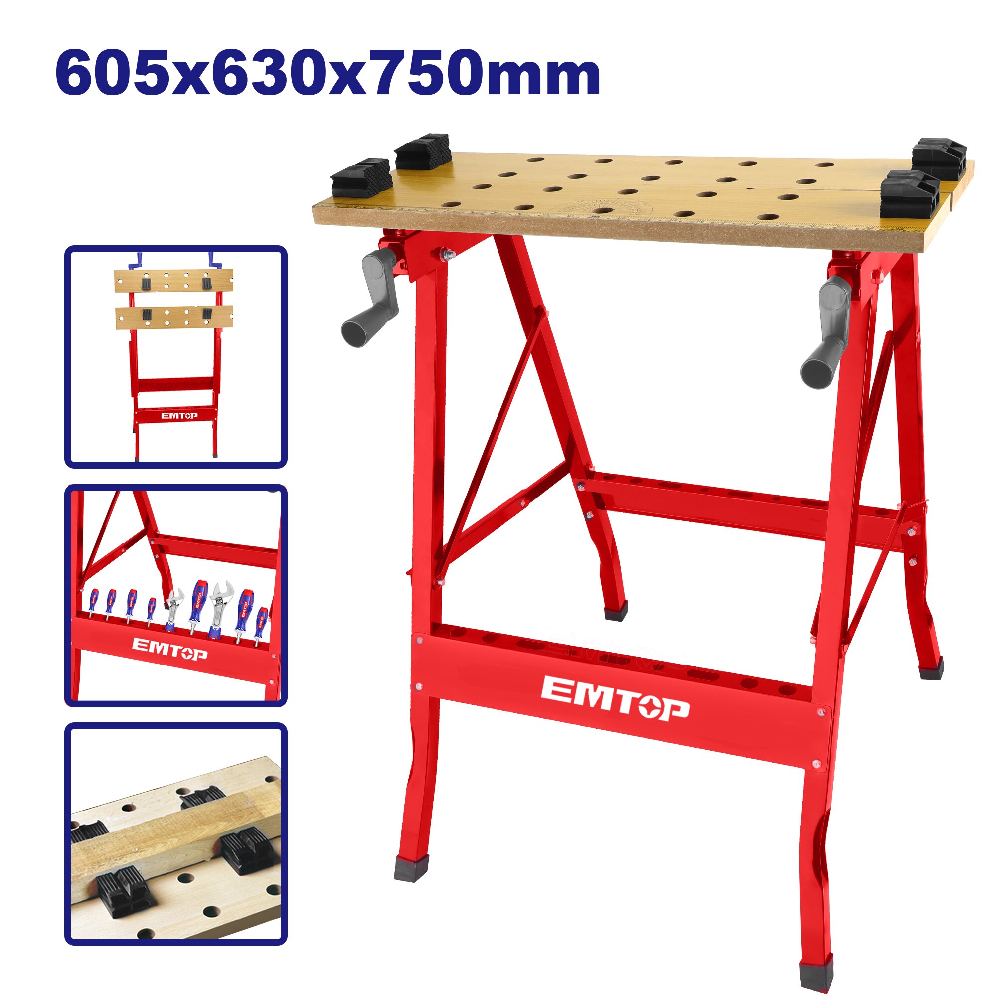 BANCO DE TRABAJO PLEGABLE 605X630X750MM EMTOP EMWE1525
