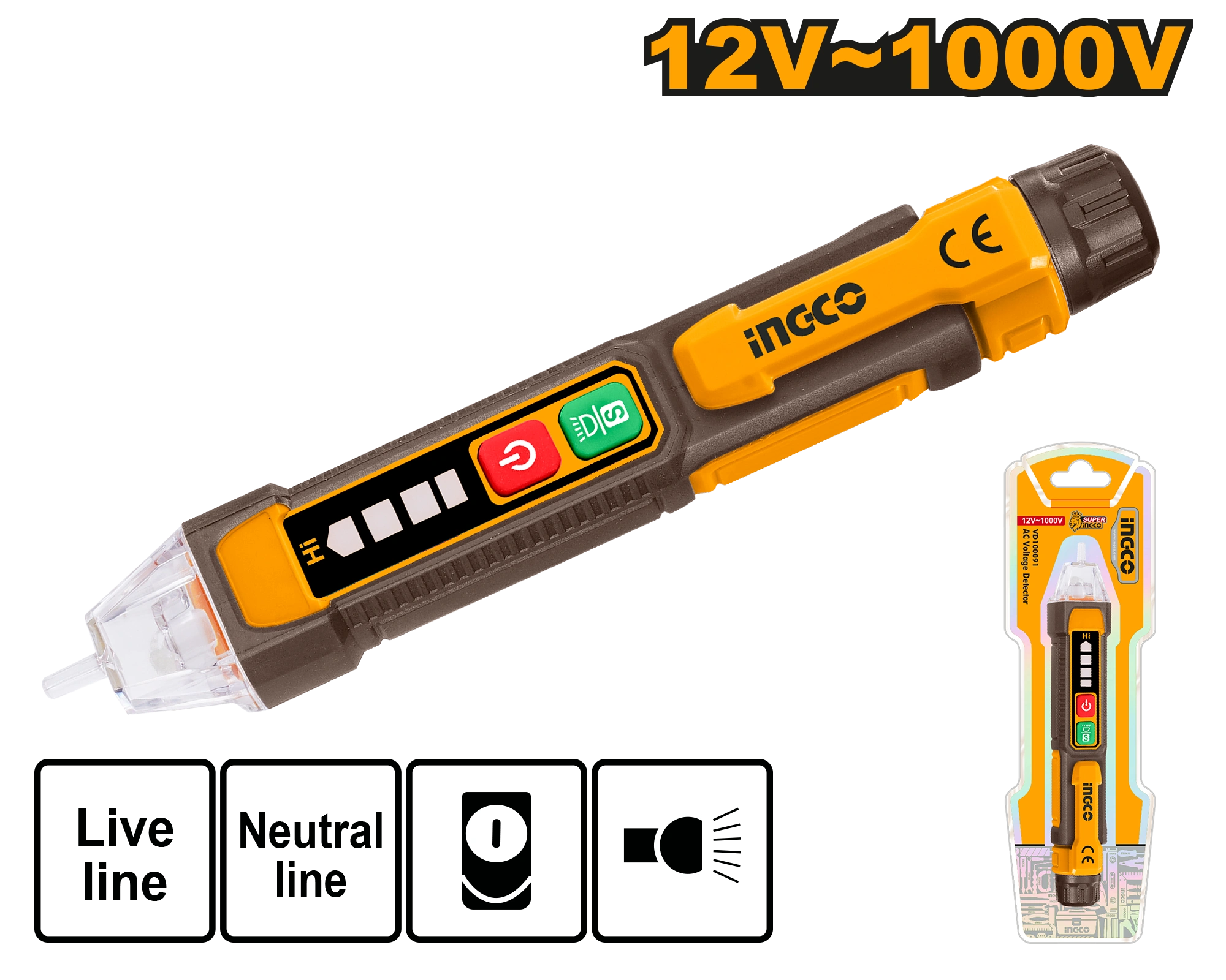 TESTER / DETECTOR DE VOLTAJE AC 12V-INGCO VD100091