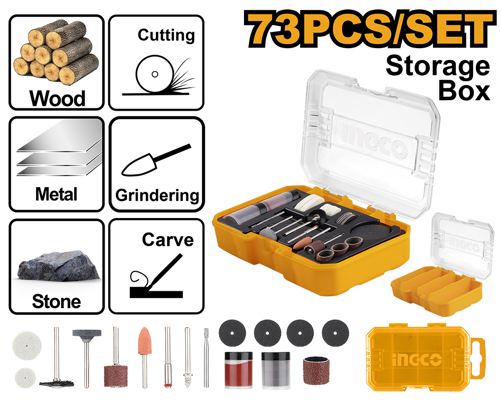 TORNO MINI ACCESORIOS X 73 PCS EN CAJA-INGCO AKMG7072