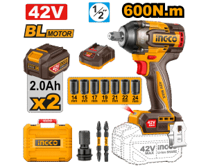 LLAVE DE IMPACTO 1/2 600NM 42V BL C/KIT-INGCO CIWLI42602-4