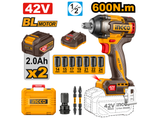 LLAVE DE IMPACTO 1/2 600NM 42V BL C/KIT-INGCO CIWLI42602-4