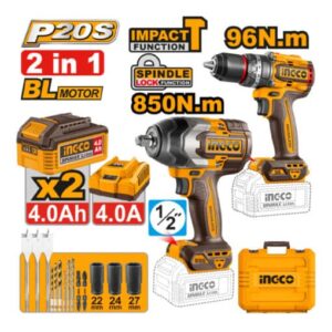 COMBO TALADRO PERCUTOR 96NM+LLAVE DE IMPACTO 850NM -INGCO COSLI250586-4