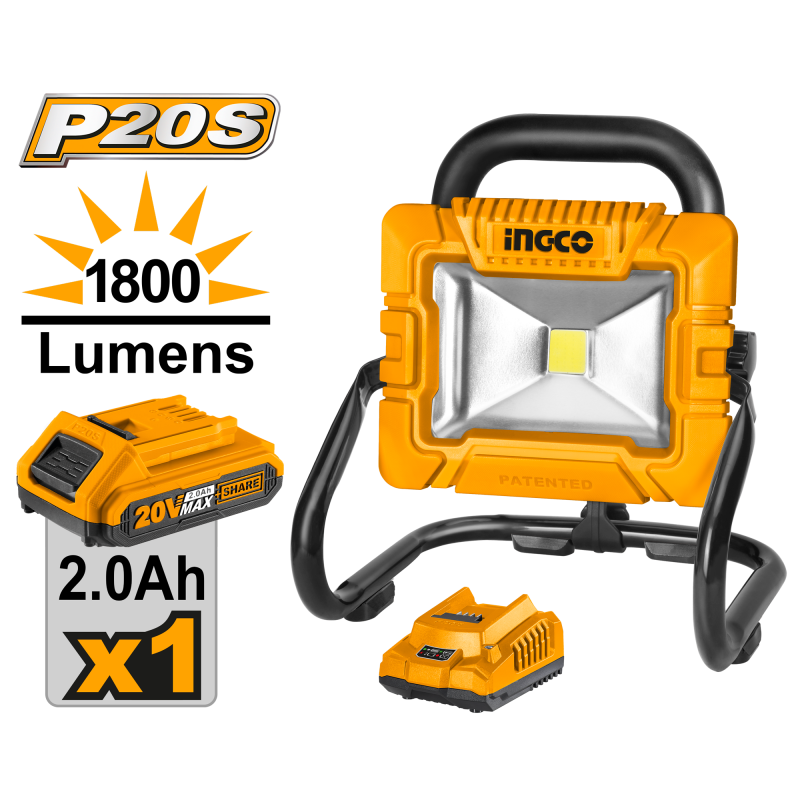 REFLECTOR LED 20V 1800 LUM C/CARG Y BAT-INGCO CWLI20258-4