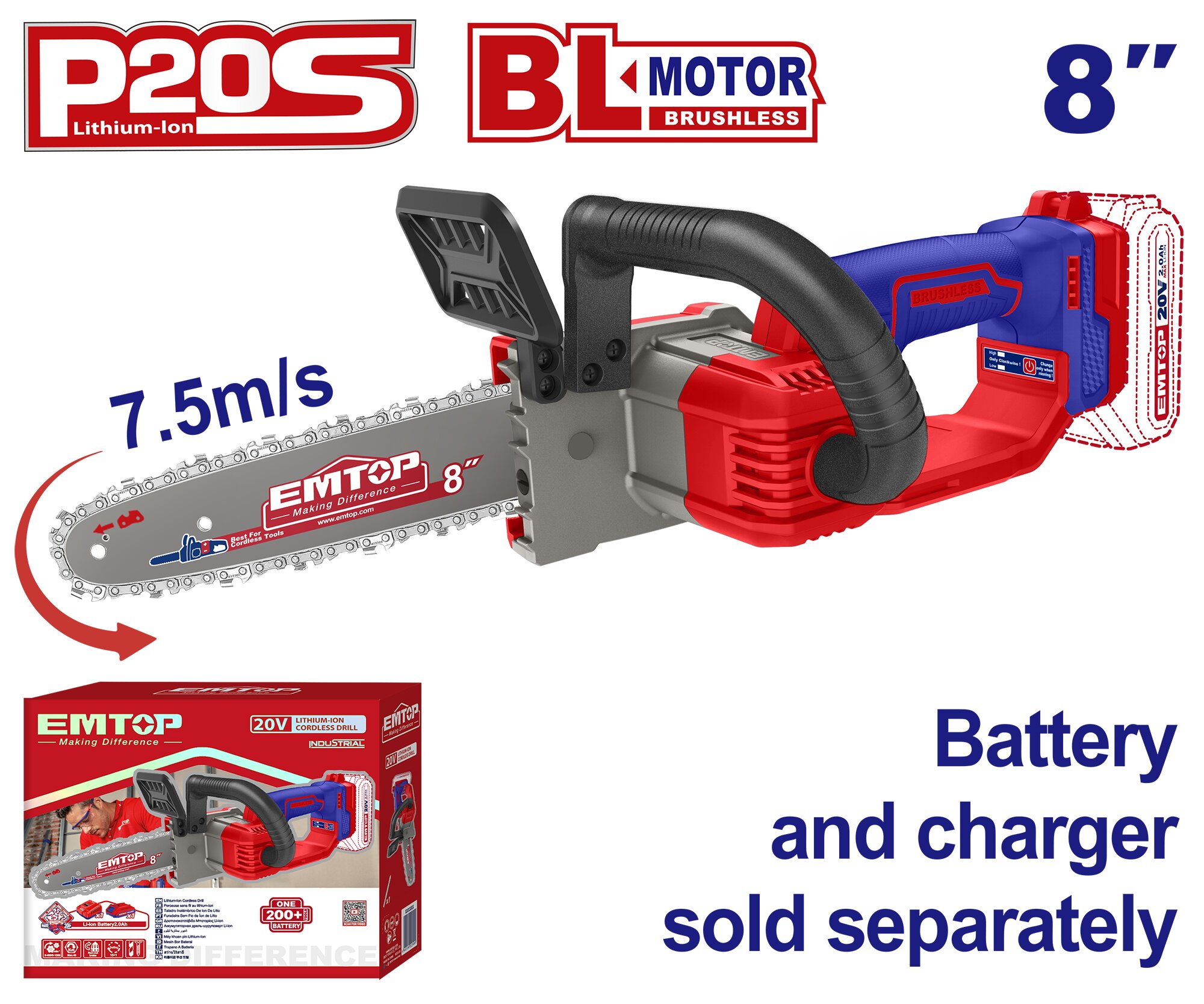 MOTOSIERRA 8'' 20V BL-EMTOP ELGA2085